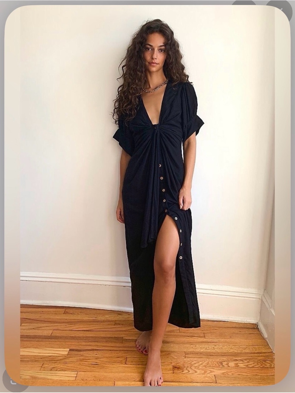 Free People Black Vintage Summer Midi Tie-Front Dress, S